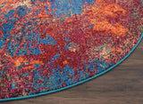 Nourison Celestial Red/Blue Atlantic 4' x Round Area -rug, Contemporary, Abstract, Easy -cleaning, Non Shedding, Bed Room, Living Room, Dining Room, Kitchen, (4' Round)