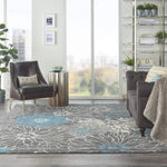 Nourison Passion Charcoal/Blue 6'7" x 9'6" Area Rug, Floral, Farmhouse, Easy Cleaning, Non Shedding, Bed Room, Living Room, Dining Room, Kitchen, (7' x 10')