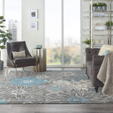 Nourison Passion Charcoal/Blue 6'7" x 9'6" Area Rug, Floral, Farmhouse, Easy Cleaning, Non Shedding, Bed Room, Living Room, Dining Room, Kitchen, (7' x 10')