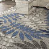 Nourison Aloha Indoor/Outdoor Grey/Blue 9'6" x 13' Area Rug, Easy Cleaning, Non Shedding, Bed Room, Living Room, Dining Room, Backyard, Deck, Patio (10x13)