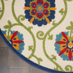 Nourison Aloha Indoor/Outdoor Blue/Multicolor 5'3" x Round Area Rug, Easy Cleaning, Non Shedding, Bed Room, Living Room, Dining Room, Deck, Backyard, Patio (5 Round)