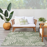 Nourison Garden Oasis Indoor-Outdoor Green Ivory 6' x 9' Area Rug, Easy Cleaning, Non Shedding, Bed Room, Living Room, Dining Room, Backyard, Deck, Patio (6x9)