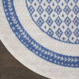 Nourison Whimsicle Geometric Ivory Blue 8' x Round Area Rug, Easy Cleaning, Non Shedding, Bed Room, Living Room, Dining Room, Kitchen (8 Round)