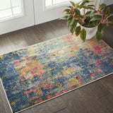 Nourison Celestial Blue/Yellow 2'2" x 3'9" Area Rug, Contemporary, Abstract, Easy Cleaning, Non Shedding, Bed Room, Living Room, Dining Room, Kitchen, (2' x 4')