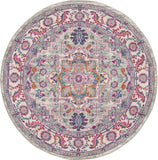 Nourison Passion Bohemian Light Grey/Pink 4' x Round Area Rug, Easy Clean, Non Shedding, Bed Room, Living Room, Dining Room, Kitchen (4 Round)