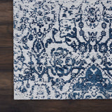 Nourison Damask Vintage Ivory/Navy 2'3" x 7'6" Area Rug, Easy Cleaning, Non Shedding, Bed Room, Living Room, Dining Room, Kitchen (2x7)