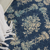 Nourison Tranquil Damask Navy/Light Blue 5'3" x 7'3" Area-Rug, Easy-Cleaning, Non Shedding, Bed Room, Living Room, Dining Room, Kitchen (5x7)