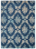 Nourison Tranquil Damask Navy/Light Blue 4' x 6' Area Rug, Easy Cleaning, Non Shedding, Bed Room, Living Room, Dining Room, Kitchen (4x6)