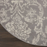 Nourison Jubilant Damask Grey 5'3'' x Round Area-Rug, Easy-Cleaning, Non Shedding, Bed Room, Living Room, Dining Room, Kitchen (5 Round)