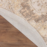 Nourison Astra Machine Washable Beige 5'3" x Round Area Rug, Easy Clean, Non Shedding, Bed Room, Living Room, Dining Room, Kitchen (5' Round)