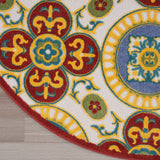 Nourison Aloha Indoor/Outdoor Red/Multi 7'10" x Round Area Rug, Easy Cleaning, Non Shedding, Bed Room, Living Room, Dining Room, Backyard, Deck, Patio, High-traffic Areas (8 Round)
