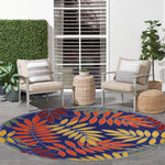Nourison Aloha Indoor/Outdoor Navy Multicolor 5'3" x Round Area -Rug, Easy -Cleaning, Non Shedding, Bed Room, Living Room, Dining Room, Backyard, Deck, Patio (5 Round)