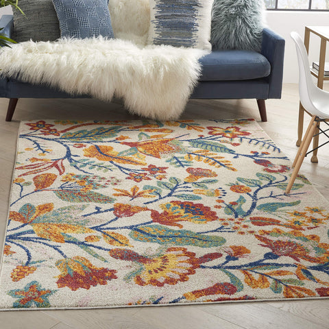 Nourison Allur Floral Ivory Multicolor 5'3" x 7'3" Area -Rug, Easy -Cleaning, Non Shedding, Bed Room, Living Room, Dining Room, Kitchen (5x7)" }