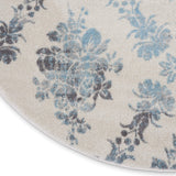 Nourison Tranquil Damask Ivory/Turquoise 5'3" x Round Area Rug, Easy Cleaning, Non Shedding, Bed Room, Living Room, Dining Room, Kitchen (5 Round)