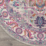 Nourison Passion Bohemian Light Grey/Pink 5'3" x Round Area -Rug, Easy -Cleaning, Non Shedding, Bed Room, Living Room, Dining Room, Kitchen (5 Round)