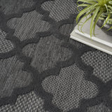 Nourison Easy Care Indoor/Outdoor Charcoal Black 4' x Round Area Rug, Easy Cleaning, Non Shedding, Bed Room, Living Room, Dining Room, Backyard, Deck, Patio (4 Round)