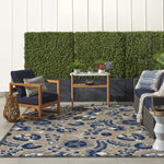 Nourison Aloha Indoor/Outdoor Natural/Blue 9'6" x 13' Area Rug, Easy Cleaning, Non Shedding, Bed Room, Living Room, Dining Room, Backyard, Deck, Patio (10x13)