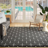 Nourison Essentials Outdoor Black Ivory 5' x 7' Area Rug, Easy Cleaning, Non Shedding, Bed Room, Living Room, Dining Room, Deck, Backyard, Patio (5x7)