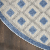 Nourison Aloha Indoor/Outdoor Blue/Grey 5'3" x Round Area Rug, Easy Cleaning, Non Shedding, Bed Room, Living Room, Dining Room, Deck, Backyard, Patio (5 Round)