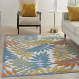 Nourison Aloha Indoor/Outdoor Tropical Botanical Ivory/Multi 3'6" x 5'6" Area Rug, (4' x 6')
