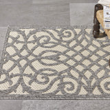 Nourison Palamos Indoor/Outdoor Cream Grey 2'2" x 3'9" Area Rug, Easy Cleaning, Non Shedding, Bed Room, Living Room, Dining Room, Backyard, Deck, Patio (2x4)