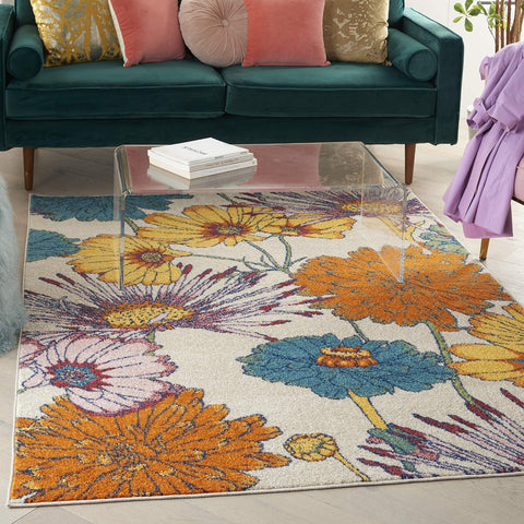 Nourison Allur Ivory Multicolor 4' x 6' Area Rug, Modern, Floral, Bed Room, Living Room, Dining Room, Kitchen, Easy Cleaning, Non Shedding (4x6)