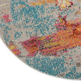 Nourison Celestial Modern Abstract Sealife 5'3" x Round Area -Rug, Easy -Cleaning, Non Shedding, Bed Room, Living Room, Dining Room, Kitchen (5 Round)