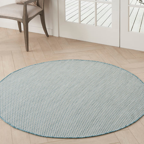 Nourison Courtyard Indoor/Outdoor Ivory/Aqua 4' x Round Area Rug, Easy Cleaning, Non Shedding, Bed Room, Living Room, Dining Room, Backyard, Deck, Patio (4 Round)