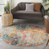 Nourison Celestial Multicolor 4' x Round Area Rug, Abstract, Non Shedding, Easy Cleaning Bed Room, Living Room, Dining Room, Kitchen, (4' Round)