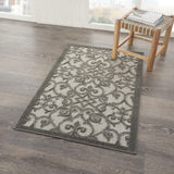 Nourison Aloha Indoor/Outdoor Grey/Charcoal 2'8" x 4' Area Rug, Transitional, French Country, Easy Cleaning, Non Shedding, Bed Room, Kitchen, Living Room, Deck, Backyard, (3' x 4')