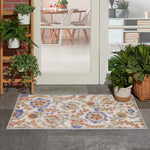 Nourison Aloha Indoor/Outdoor Ivory Blue 2'8" x 4' Area Rug, Easy Cleaning, Non Shedding, Bed Room, Living Room, Dining Room, Backyard, Deck, Patio (3x4)