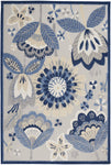 Nourison Aloha Indoor/Outdoor Blue/Grey 5'3" x 7'5" Area Rug, Floral, Contemporary, Easy-Cleaning, Non-Shedding, Bed Room, Living Room, Deck, Backyard, (5' x 7')