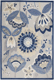 Nourison Aloha Indoor/Outdoor Blue/Grey 5'3" x 7'5" Area Rug, Floral, Contemporary, Easy-Cleaning, Non-Shedding, Bed Room, Living Room, Deck, Backyard, (5' x 7')