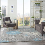 Nourison Passion Charcoal/Blue 6'7" x 9'6" Area Rug, Floral, Farmhouse, Easy Cleaning, Non Shedding, Bed Room, Living Room, Dining Room, Kitchen, (7' x 10')