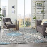 Nourison Passion Charcoal/Blue 6'7" x 9'6" Area Rug, Floral, Farmhouse, Easy Cleaning, Non Shedding, Bed Room, Living Room, Dining Room, Kitchen, (7' x 10')