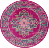 Nourison Passion Fuchsia 5'3" x Round Area Rug, Boho, Traditional, Easy Clean, Non Shedding, Bed Room, Living Room, Hallway, (5' Round)