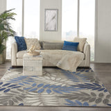 Nourison Aloha Indoor/Outdoor Grey/Blue 9'6" x 13' Area Rug, Easy Cleaning, Non Shedding, Bed Room, Living Room, Dining Room, Backyard, Deck, Patio (10x13)