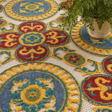 Nourison Aloha Indoor/Outdoor Red/Multi 3'6" x 5'6" Area Rug, Easy Cleaning, Non Shedding, Bed Room, Living Room, Dining Room, Patio, Deck, Backyard (4x6)