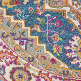 Nourison Passion Bohemian Teal Multicolor 5'3" x Round Area Rug, Easy Clean, Non Shedding, Bed Room, Living Room, Dining Room, Kitchen (5 Round)
