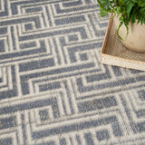 Nourison Serenity Home Geometric Blue Ivory 2'2" x 7'6 Area -Rug, Easy -Cleaning, Non Shedding, Bed Room, Living Room, Dining Room, Backyard, Deck, Patio (2x8)