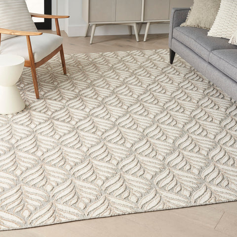 Nourison Aloha Indoor/Outdoor Ivory/Grey 3'6" x 5'6" Area Rug, Easy Cleaning, Non Shedding, Bed Room, Living Room, Dining Room, Kitchen (4x6)