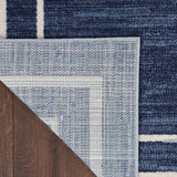 Nourison Essentials Indoor/Outdoor Solid Bordered Navy/Ivory 2'2" x 7'6 Area Rug, Easy Cleaning, Non Shedding, Bed Room, Living Room, Dining Room, Backyard, Deck, Patio (2x8)