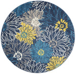 Nourison Passion Blue 4' x Round Area Rug, Floral, Farmhouse, Easy Cleaning, Non Shedding, Bed Room, Living Room, Dining Room, Kitchen, (4' Round)