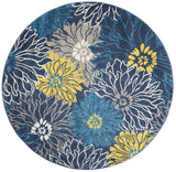 Nourison Passion Blue 5'3" x Round Area Rug, Floral, Farmhouse, Easy Cleaning, Non Shedding, Bed Room, Living Room, Dining Room, Kitchen, (5' Round)