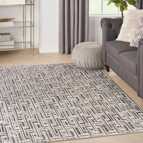 Nourison Serenity Home Geometric Grey Ivory 3'11" x 5'11" Area -Rug, Easy -Cleaning, Non Shedding, Bed Room, Living Room, Dining Room, Backyard, Deck, Patio (4x6)