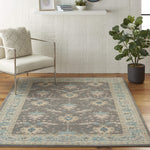 Nourison Tranquil Persian Grey/Pink 4' x 6' Area-Rug, Easy-Cleaning, Non Shedding, Bed Room, Living Room, Dining Room, Kitchen (4x6)