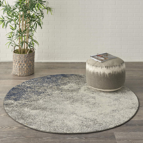 Nourison Passion Charcoal/Ivory 5'3'' x Round Area-Rug, Modern, Abstract, Easy-Cleaning, Non Shedding, Bed Room, Living Room, Dining Room, Kitchen, (5' Round)