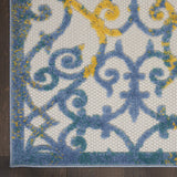 Nourison Aloha Indoor/Outdoor Ivory Blue 2'3" x 10' Area Rug, Transitional, French Country, Easy Cleaning, Non Shedding, Bed Room, Kitchen, Living Room, Deck, Backyard, (10' x Runner)