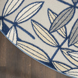 Nourison Aloha Indoor/Outdoor Ivory/Navy 4' x Round Area Rug, Easy Cleaning, Non Shedding, Bed Room, Living Room, Dining Room, Backyard, Deck, Patio (4 Round)