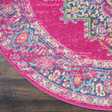 Nourison Passion Fuchsia 4' x Round Area Rug, Boho, Traditional, Easy Clean, Non Shedding, Bed Room, Living Room, Hallway, (4' Round)